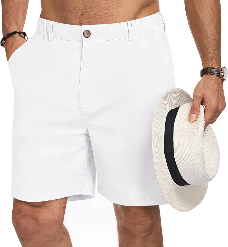 Puimentiua Mens Linen Casual Dress Shorts 7Inch with Elastic Drawstring