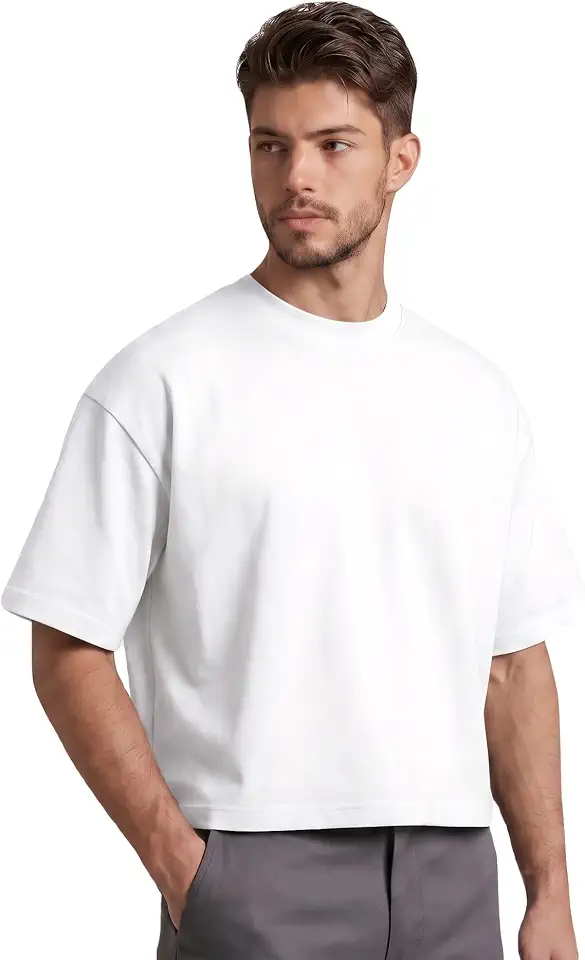 Boxy Cropped T Shirt for Men – Heavyweight 300GSM Cotton Tee, Wide Chest Oversized Fit, Drop Shoulder Streetwear Shirt