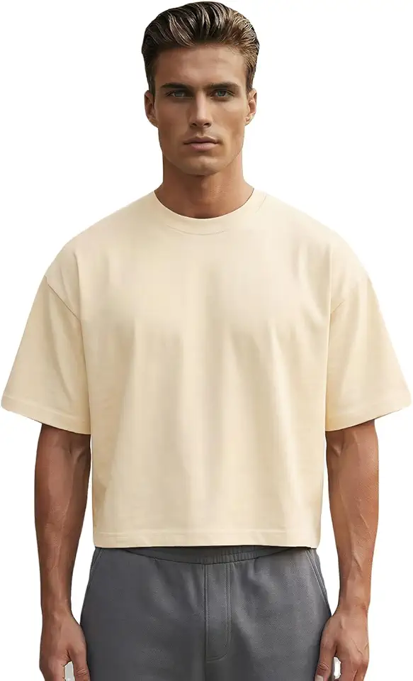 Boxy Cropped T Shirt for Men – Heavyweight 300GSM Cotton Tee, Wide Chest Oversized Fit, Drop Shoulder Streetwear Shirt