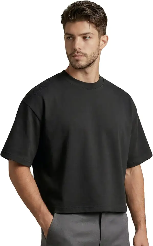 Boxy Cropped T Shirt for Men – Heavyweight 300GSM Cotton Tee, Wide Chest Oversized Fit, Drop Shoulder Streetwear Shirt