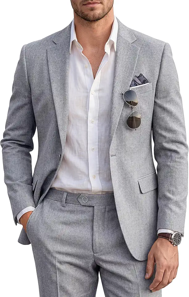 Global Recycled Standard WULFUL Men's Slim Fit 2 Piece Suit, One Button Solid Blazer Business Party Jacket Pants Set
