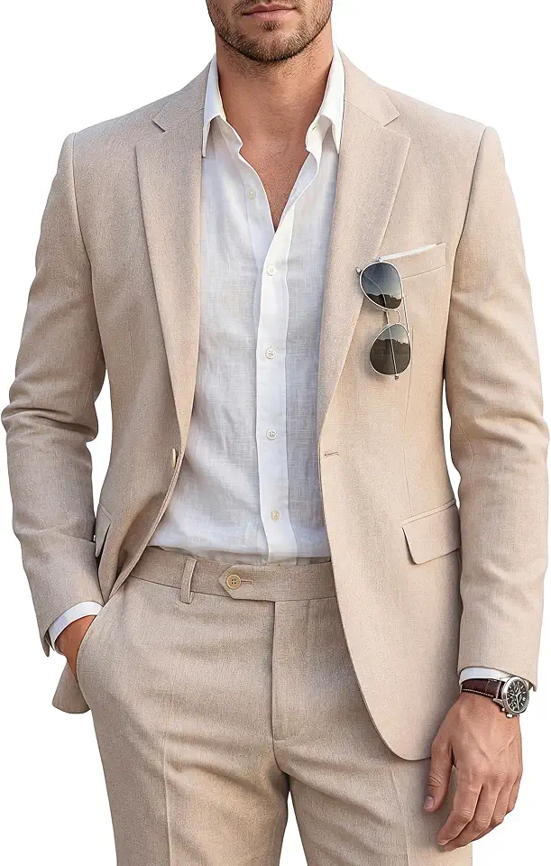 Global Recycled Standard WULFUL Men's Slim Fit 2 Piece Suit, One Button Solid Blazer Business Party Jacket Pants Set