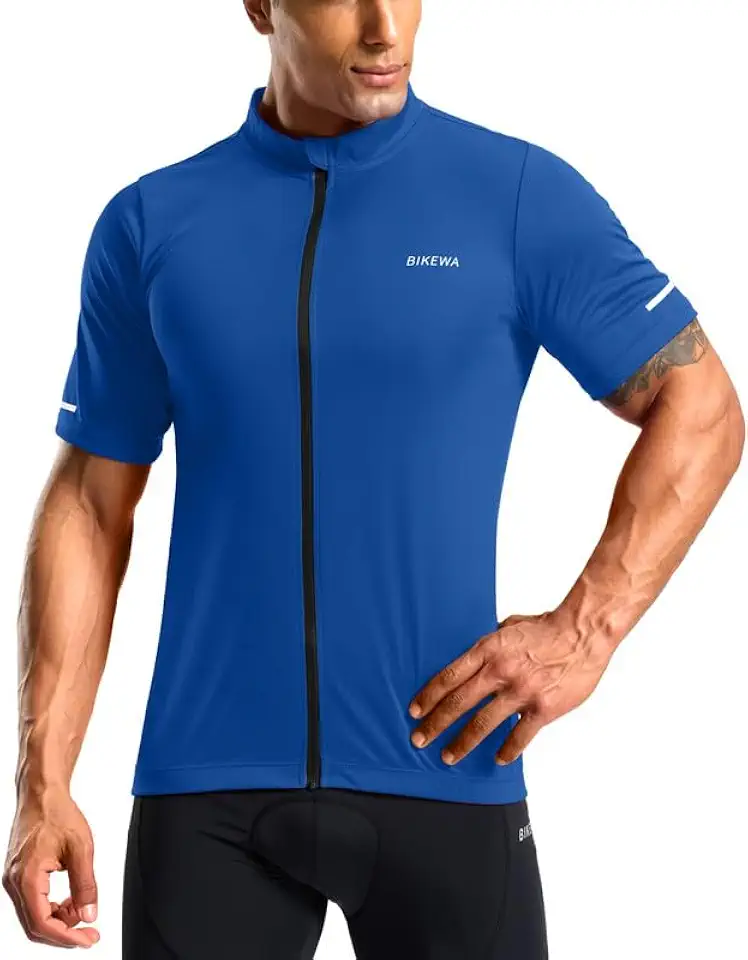 Bikewa Men's Cycling Jersey Full Zip 3+1 Rear Pockets Short Sleeve UPF 50+ Bike Shirt Moisture Wicking Biking Shirts for Men