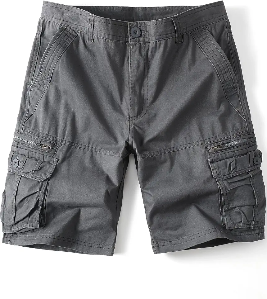 Cargo Short for Men Causal Cotton Ripstop Work Shorts Relaxed Fit Outdoor with Zipper Multi Pockets