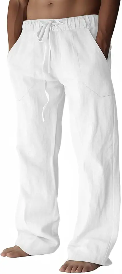 Men's Off White Relaxed Linen Lounge Pants