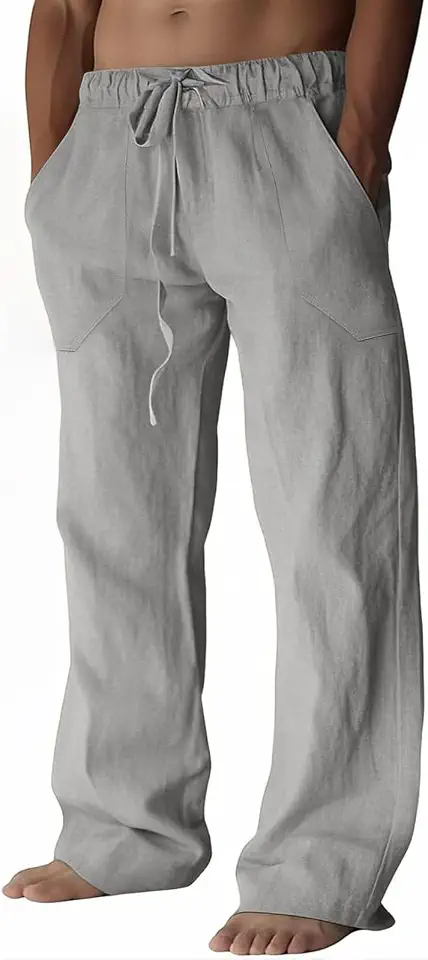 Men's Grey Linen Drawstring Jogger Pants