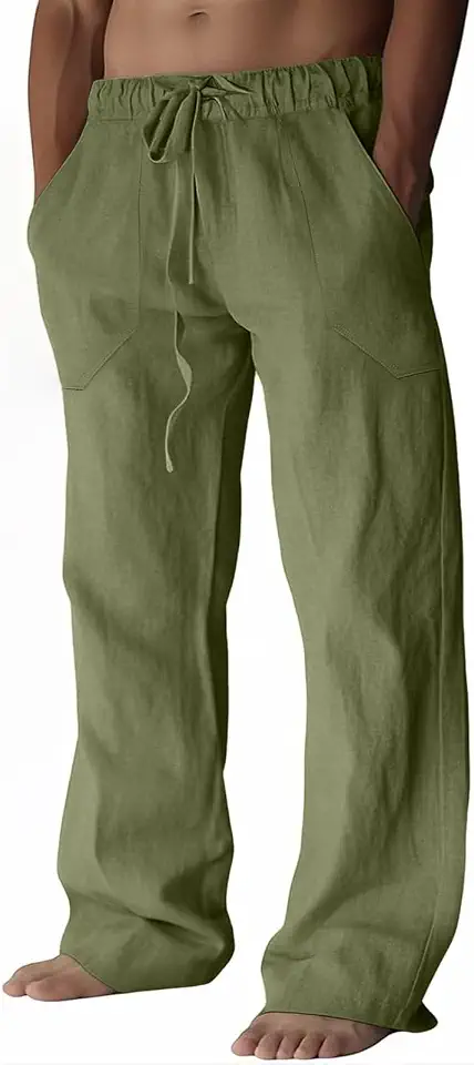 ZARLAN Breathable Men's Cotton Linen Pants Summer Beach Wide Leg