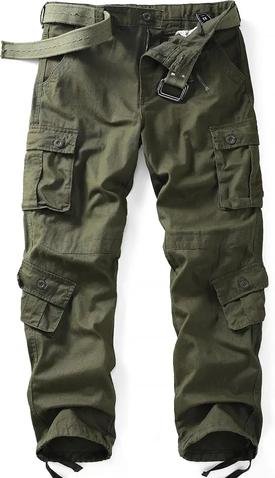 Men's Camo Cargo Work Pants Cotton Ripstop Casual Combat Pants with 8 Pockets No Belt