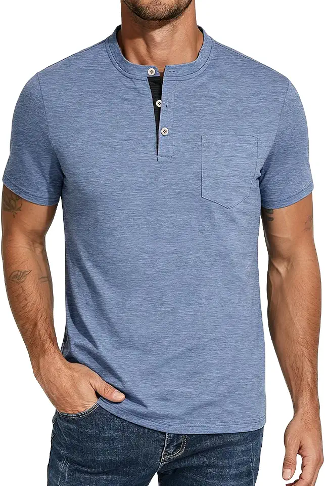 Men's Blue Short Sleeve Henley Shirt