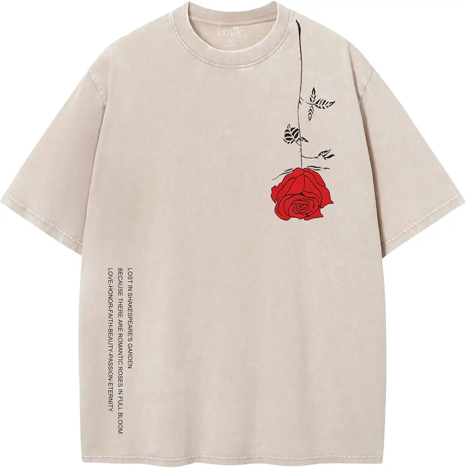 UOUA Men's Graphic Tees Washed Oversized Short Sleeve T-Shirts