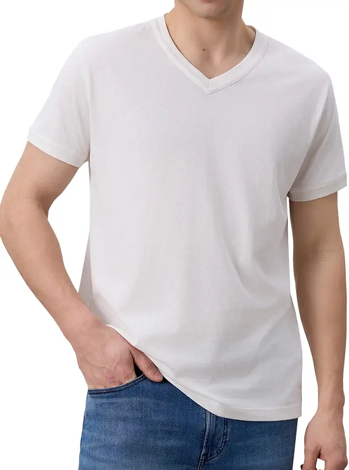 100% Cotton Short Sleeve T Shirt for Men Women 3.8 oz OE Yarn Breathable Regular Fit Unisex V-Neck Tee for Summer