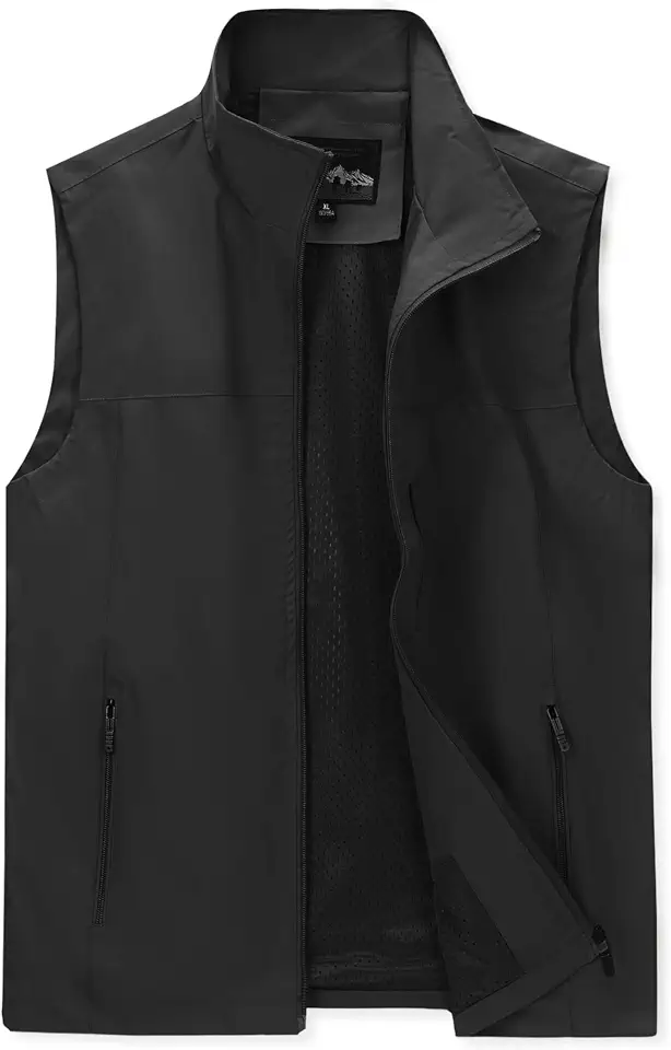 Men's Black Hooded Zip Up Vest