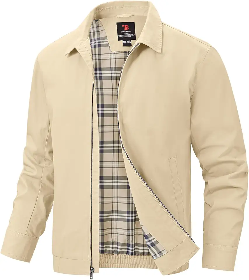 TBMPOY Men's Casual Cotton Jacket Lightweight Full Zip Canvas Lapel Jackets Business Work Windbreaker with 3 Pockets