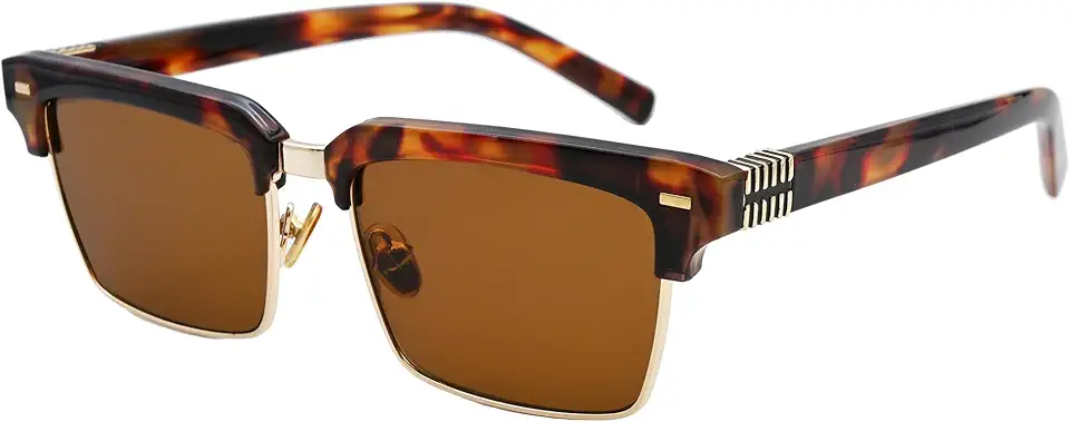 Rectangle Sunglasses for Men Women Square Semi Rimless Sun Glasses UV 400 Shades