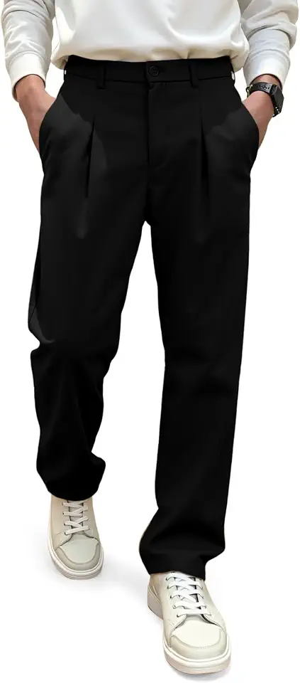 JMIERR Men's Pleated Pants Elastic Waist Wide Leg Casual Dress Pants