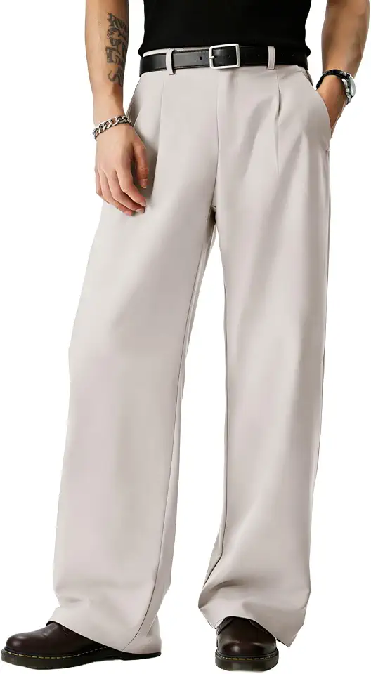 JMIERR Mens Baggy Casual Dress Pants Lightweight Pleated Old Money Wide Leg Pants Loose Relaxed Fit Trousers
