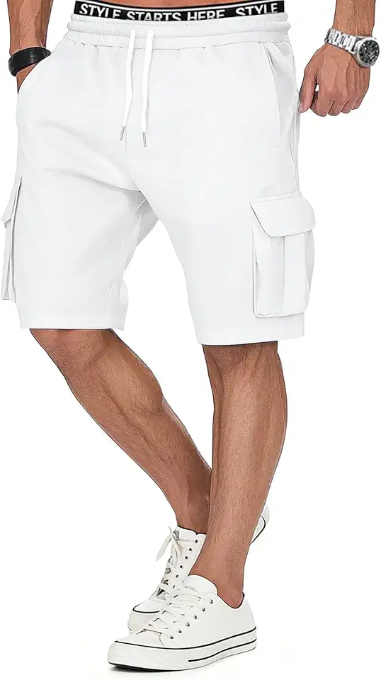 Cargo Sweat Shorts for Men Casual Drawstring Cotton Sweatpants Elastic Waist Athletic Gym Jogger Shorts with Pocket