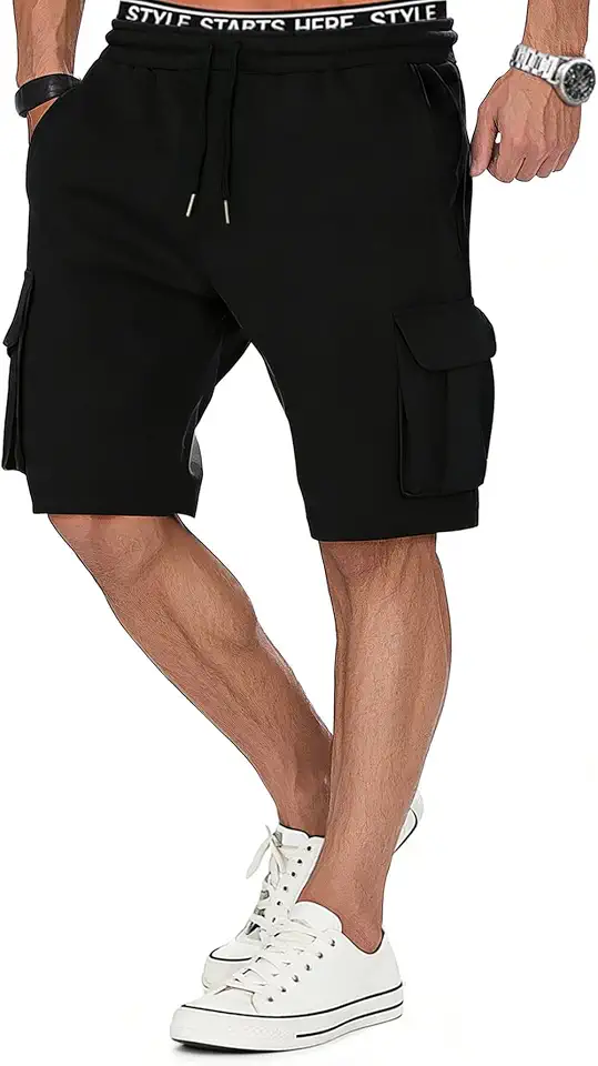 Cargo Sweat Shorts for Men Casual Drawstring Cotton Sweatpants Elastic Waist Athletic Gym Jogger Shorts with Pocket