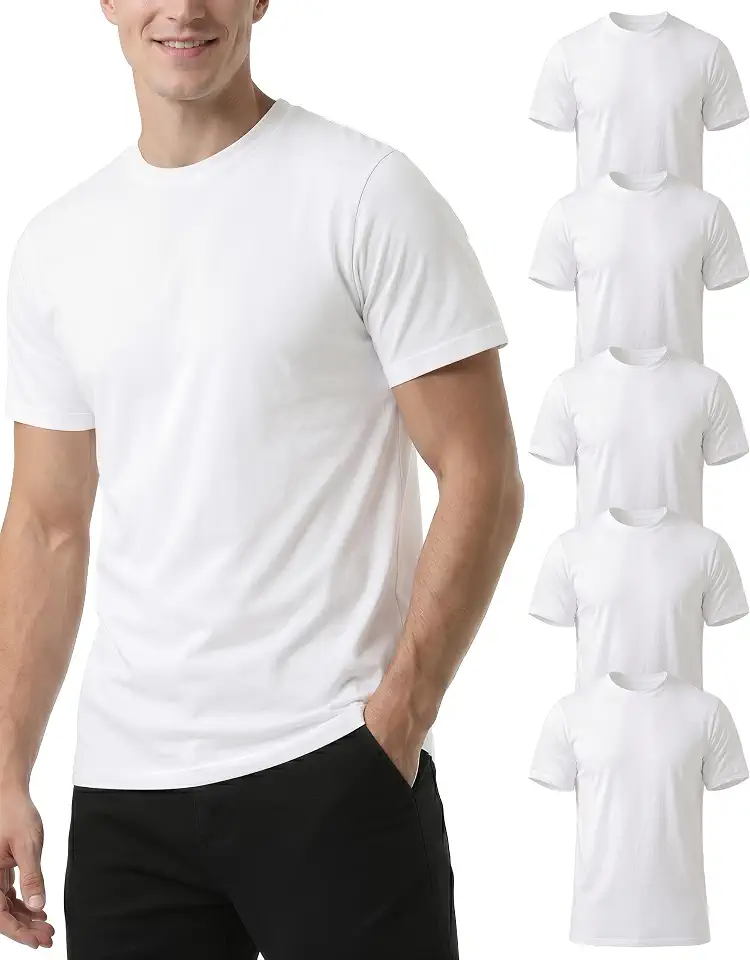 NY Threads 5 Pack Breathable Cotton Blend Men's T-Shirts Crewneck Undershirts Tees