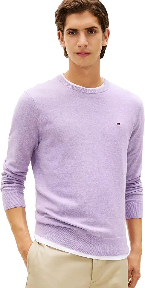Tommy Hilfiger Men's Cotton Solid Crewneck Sweater Lightweight Pullover, Also Available in Big & Tall