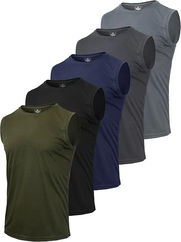 Men's 5 Pack Mesh Active Athletic Tank Tops, Quick Dry Moisture Wicking Performance Gym Shirts