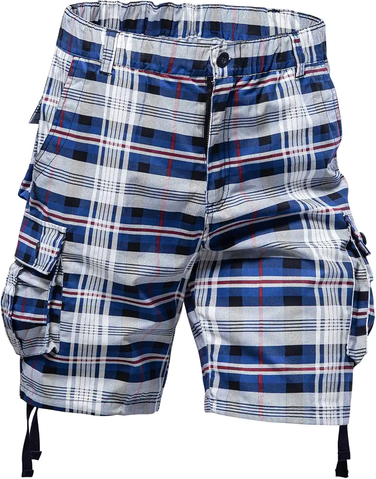 Mens Plaid Shorts Relaxed Fit Cargo Shorts Cotton Men's Shorts Casual
