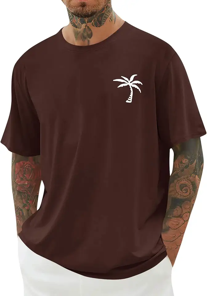 Mens Short Sleeve T-Shirt Graphic Loose Fit Tee Crew Neck Palm Tree Summer Shirts