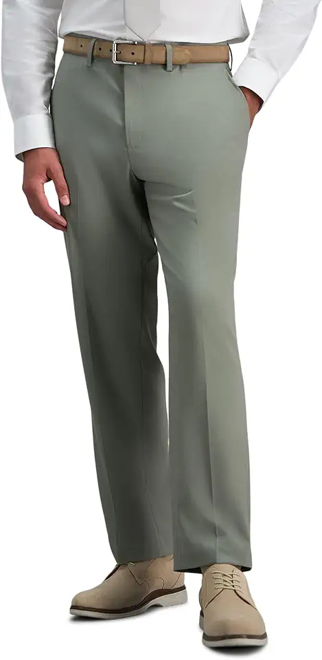 J.M. Haggar Mens 4-Way Stretch Straight Fit Flat Front Dress Pant