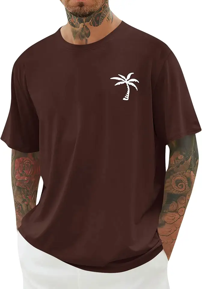 Mens Short Sleeve T-Shirt Graphic Loose Fit Tee Crew Neck Palm Tree Summer Shirts
