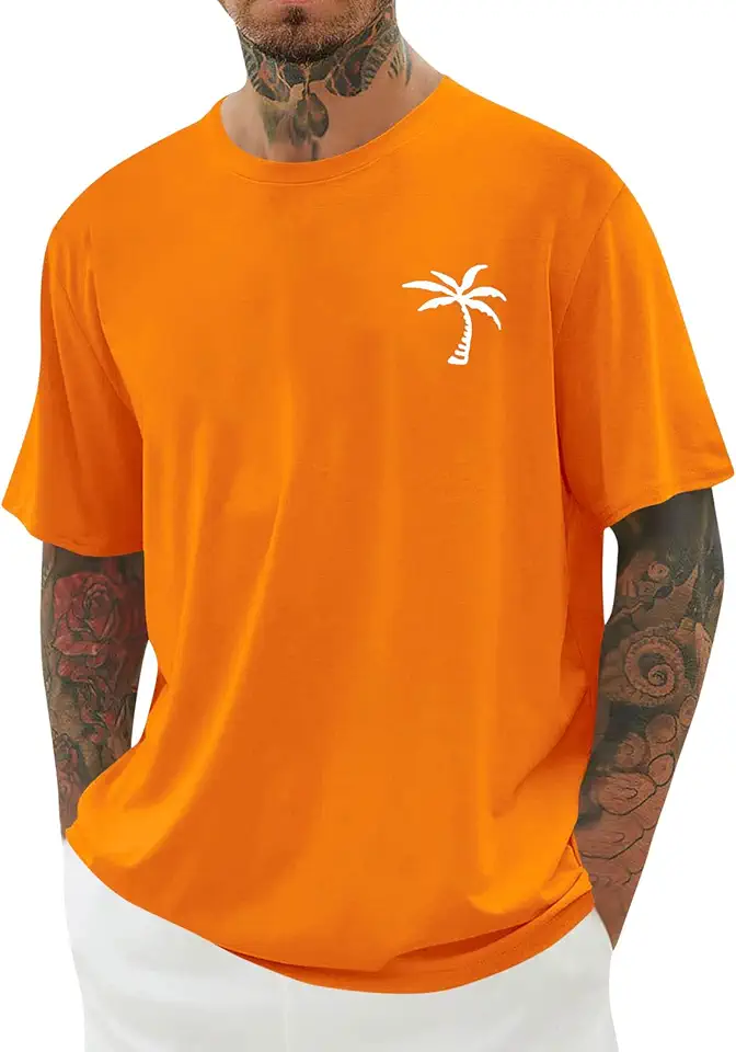 Mens Short Sleeve T-Shirt Graphic Loose Fit Tee Crew Neck Palm Tree Summer Shirts