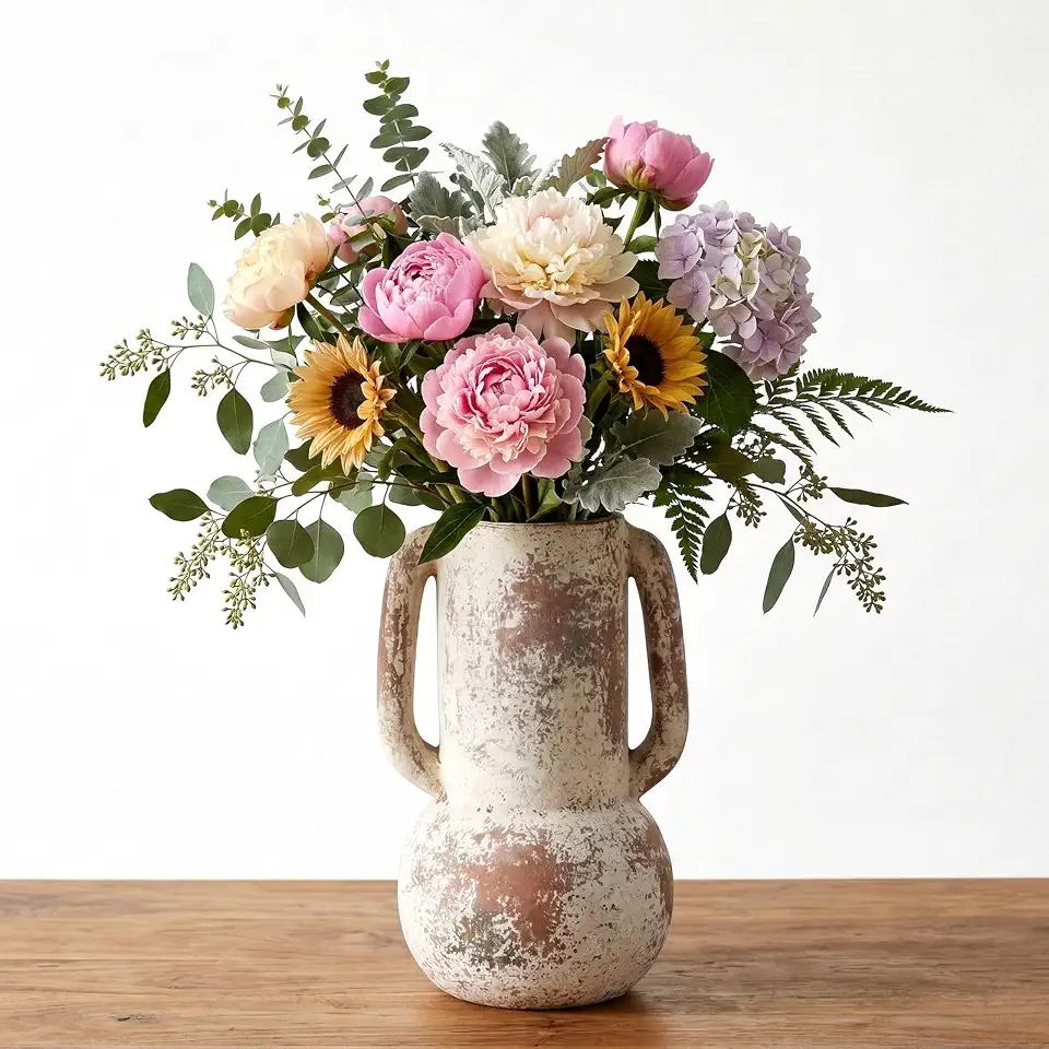 Ceramic Rustic Farmhouse Vase 9.2" – Handcrafted Terracotta for Home Decor