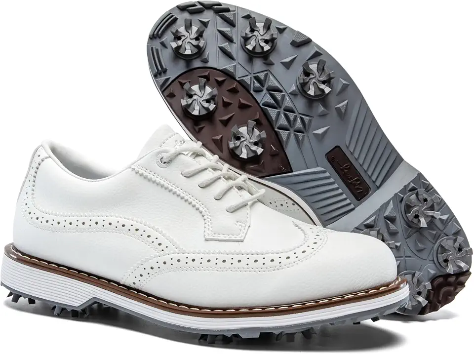 UOFEIY Men’s Spiked Golf Shoes, Water-Resistant Lightweight Golf Sneakers, Soft Spike Traction Outsole for Course & Clubhouse, Walking & Training