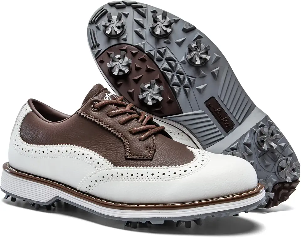 UOFEIY Men’s Spiked Golf Shoes, Water-Resistant Lightweight Golf Sneakers, Soft Spike Traction Outsole for Course & Clubhouse, Walking & Training