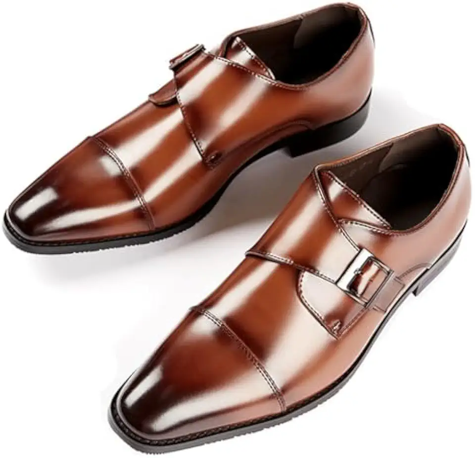 Men's Genuine Leather Monk Strap Loafers Fashion Classic Cap Toe Low Top Slip On Dress Oxford Shoes Business Casual Office Wedding Formal Shoes