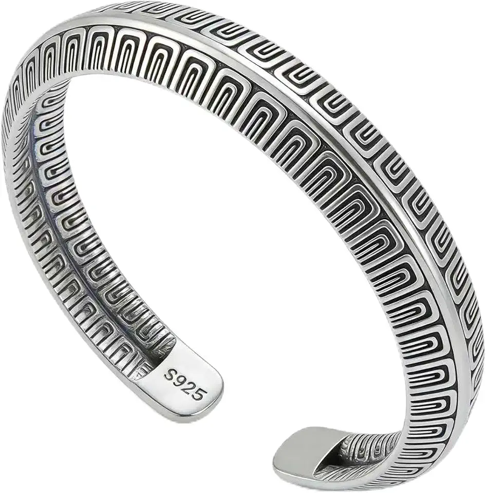 Kim Carrey S925 Sterling Silver Bracelet, Stacked Bracelets Open Bangle Cuff Design, Men's Gift Jewelry for My Man
