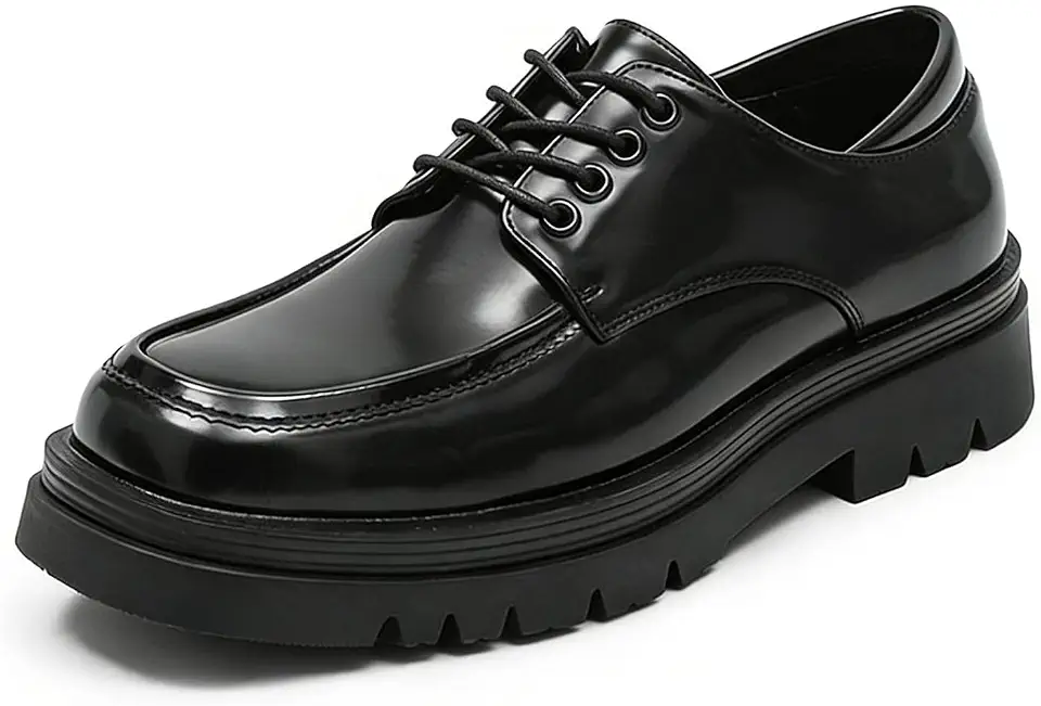 Men's Patent Platform Derby Dress Shoes Round Toe Chunky Lug Sole Oxfords