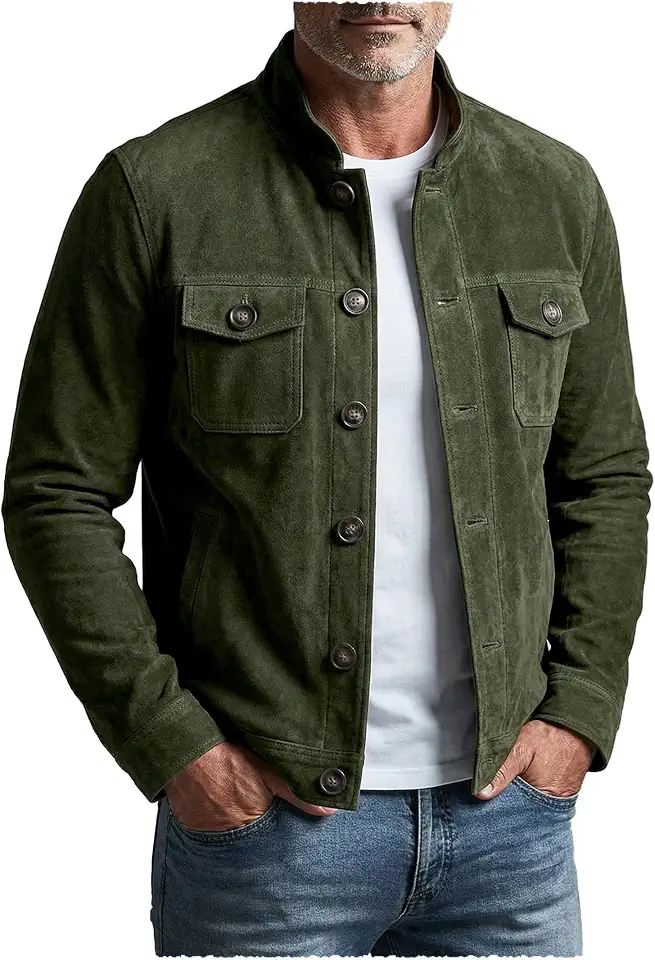 Men's Green Suede Trucker Jacket