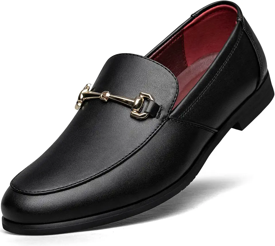 Mens Dress Loafers Tuxedo Shoes Gold Tone Bit Detail Slip-On