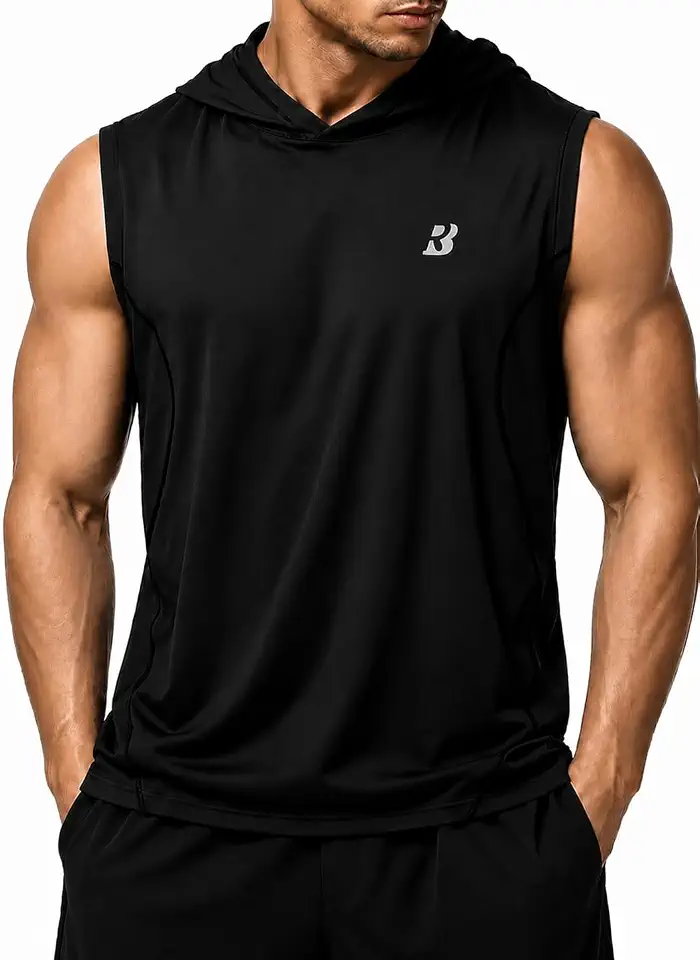 Global Recycled Standard Roadbox Men's Sleeveless Hoodies Tank Top, UPF 50+ Lightweight Workout Hooded Muscle Cut Off Shirts for Gym Athletic