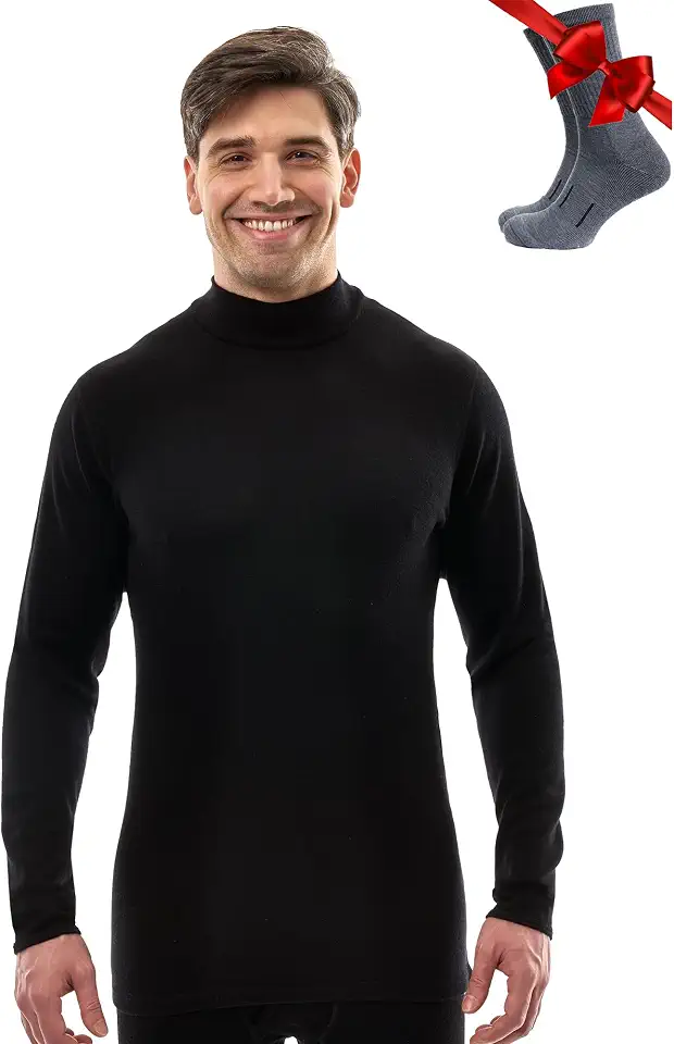 100% Merino Wool Base Layer Mens Turtleneck - Merino Wool Sweater Men Shirt