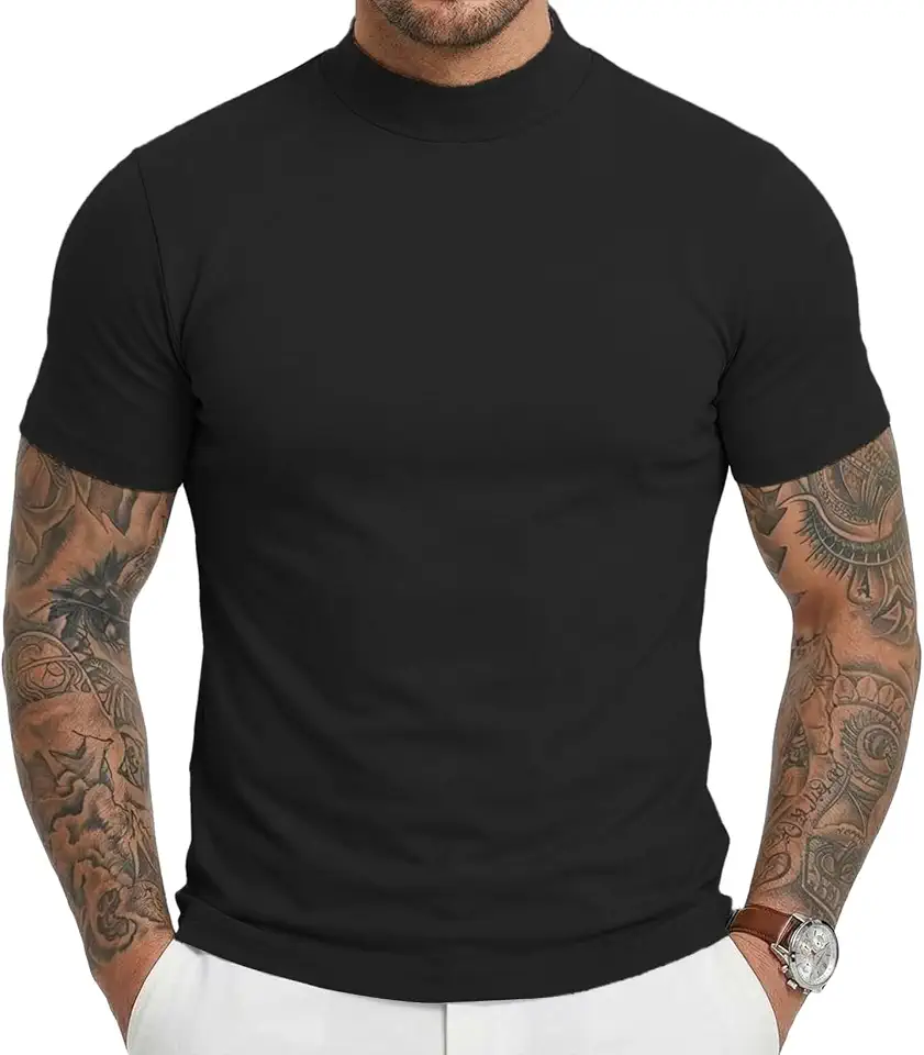 Men's Mock Turtleneck T-Shirts Short Sleeve Slim Fit Undershirt Tops