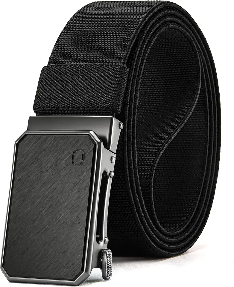 Men's Black Striped Canvas Web Belt