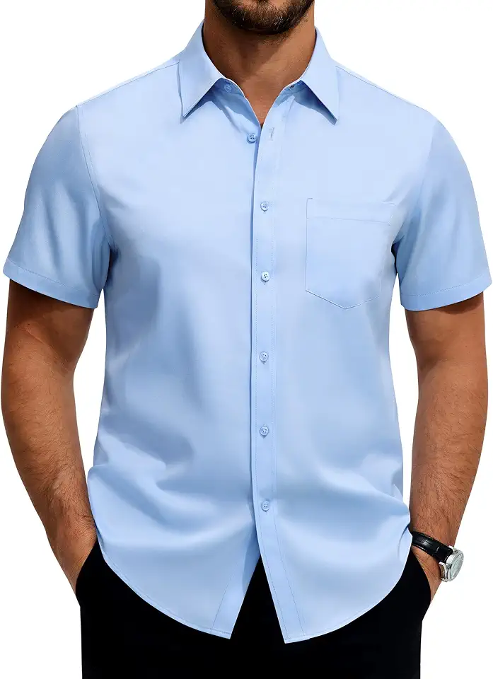 Global Recycled Standard Lion Nardo Stretch Mens Dress Shirts Untucked Short Sleeve Button Down Shirts Casual Stain Shield Wrinkle Free Dress Shirt