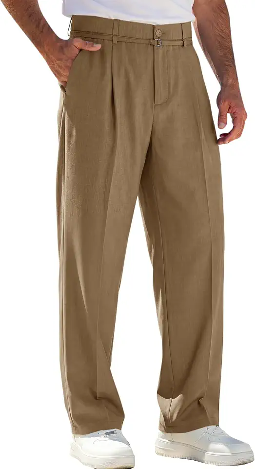 Men's Olive Green Pleated Dress Pants