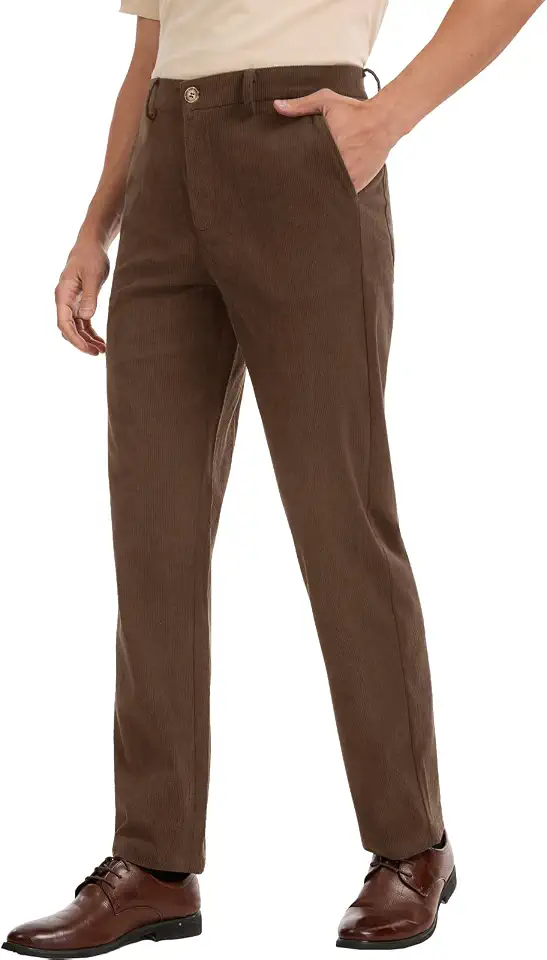Men's Corduroy Pant Straight Fit Casual Dress Slacks