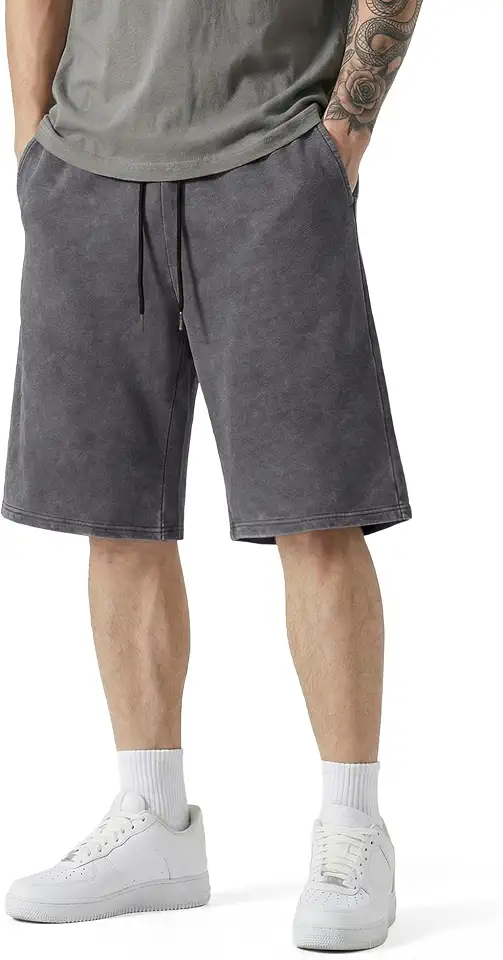 JMIERR Men's Acid Wash Cotton Loose Fit Drawstring Baggy Sweat Shorts