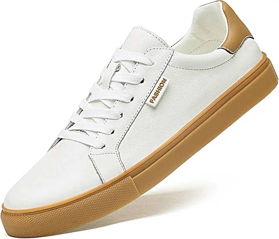 Men's White Leather Sneakers Lace up Tennis Shoes Casual Sneakers for Men,Low Top Orthopedic Comfortable Sneakers with Arch Support,White Dress Shoes for Men