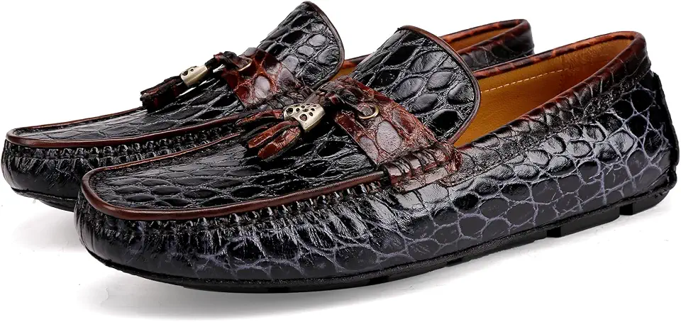 Men's Classic Tassel Leather Loafers Casual Crocodile Patterned Patent Business Wedding Dress Shoes Lightweight Moccasin Driving Slip-On Penny Loafer