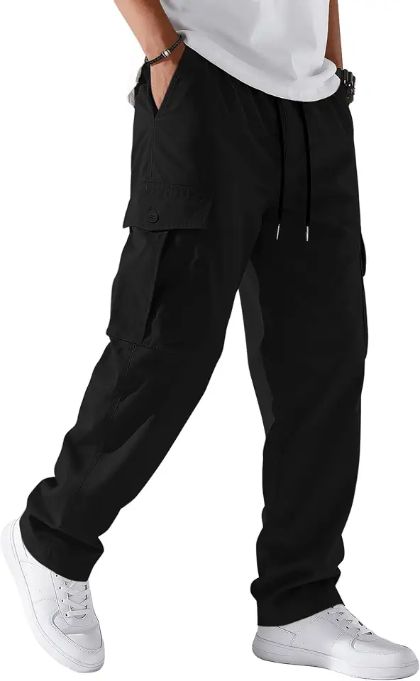Men's Cargo Pants Drawstring Stretch Sweatpants Elastic Waist Casual Pants