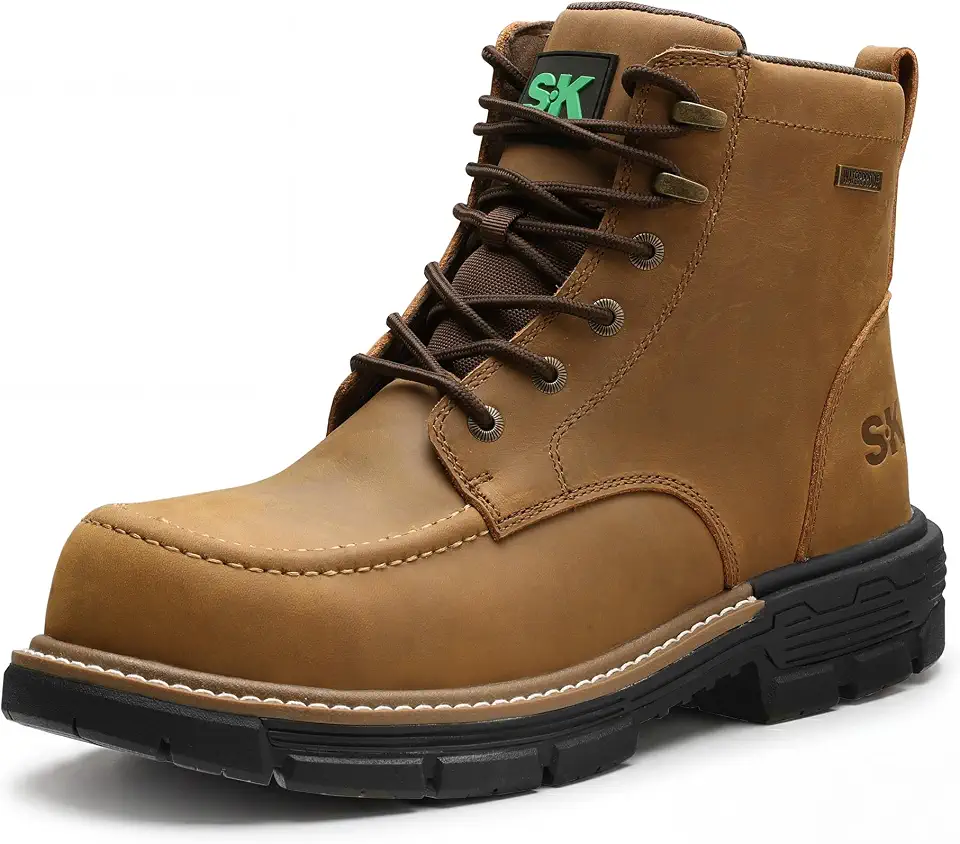 SK Men's Composite Toe Work Boots, Waterproof Construction Safety Shoes